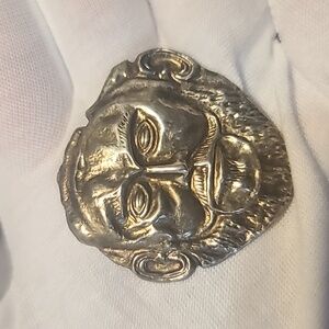 925 Sterling Silver Vintage Mask of Agamemnon Pin Brooch / Pendant